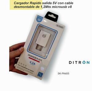 Cargador Rapido salida 5V con cable desmontable de 1,2Mts microusb v8 DITRON SKPA405