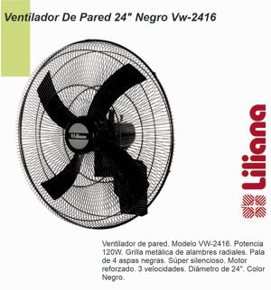 Ventilador de pared LILIANA  24» 120W parr/metal negra -aspas plasticas VVW2416