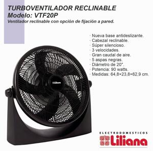 Turbo Ventilador Reclinable LILIANA 20» 5 ASPAS NEGRAS VVTF20P