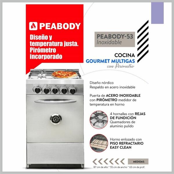 Cocina PEABODY 53 PC inox con pirometro GN