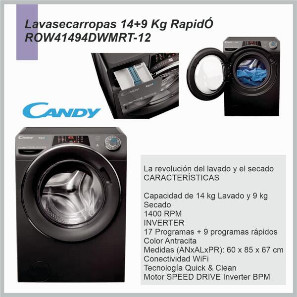 LavaSecarropas CANDY Front 14 + 9kg 1400rpm ROW41494DWMRT