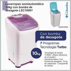 Lavarropas COLUMBIA turquesa LSC10001 10KG con bomba desague