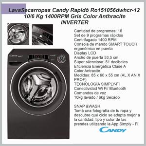 Lavasecarropas 10/6kg 1400rpm CANDY RO151056DWHCR-12