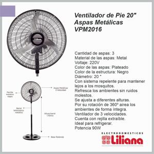 Ventilador Pie 20»Parrilla Metalica  LILIANA-VVPM2016