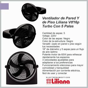 Ventilador Turbo  Reclinable  16»Pie /Pared 5 Aspas LILIANA-VVTF16P