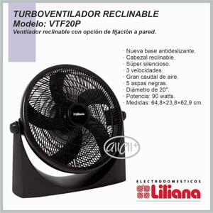 Turbo Ventilador Reclinable LILIANA 20» 5 ASPAS NEGRAS VVTF20P