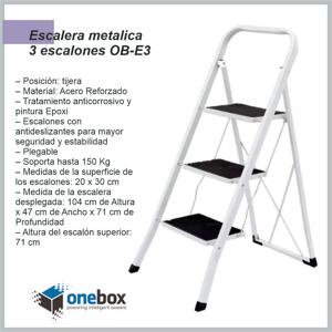 Escalera metalica reforzada plegable ONEBOX 3 escalones 150kg OB-E3