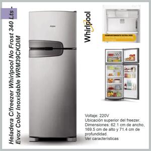 Heladera WHIRLPOOL no frost inox 340L WRM39CKDIM