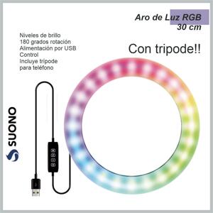 Aro de luz SUONO RGB 30cm blanco + Tripode para aro de luz ILU006 gris HOG0144