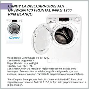 Lavasecarropas CANDY GVSW286TC3 CF 8/6kg 1200RPM