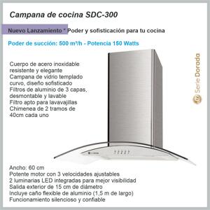 Campana de cocina SERIE DORADA vidrio templado Acero inox.SDC-300
