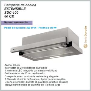Campana de cocina Extensible Acero inox.SERIE DORADA SDC-100