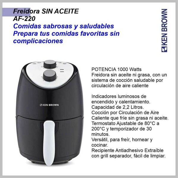 Freidora de Aire KEN BROWN-AF220  2,2Litros Negra - Imagen 2
