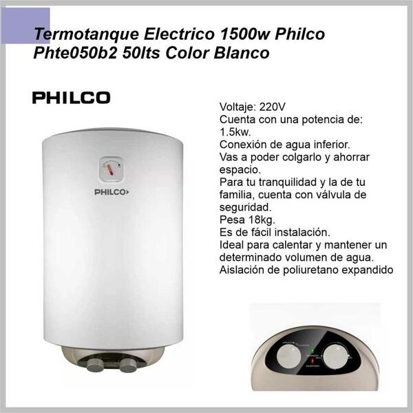 Termotanque Electrico PHILCO 50lts.-PHTE050B2 Carga Inferior