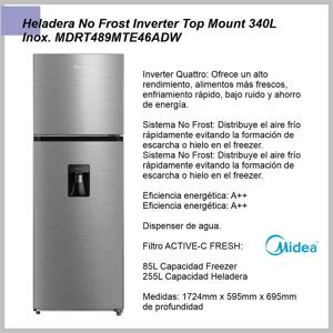 Heladera Top Mount MIDEA NF inox MDRT489MTE46ADW 340L