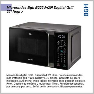 Microondas 23lts BGH digital grill negro B223DN20I