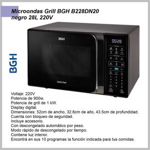 Microondas 28lts BGH digital grill negro B228DN20I