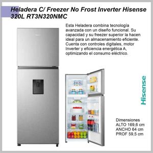 Heladera HISENSE top mount no frost inv inox 320lts RT3N320NMC