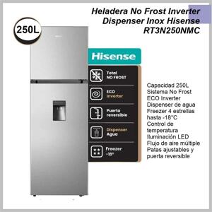 Heladera HISENSE Top Mount NO FROST Inox.INV DISP 250L RT3N250NMC